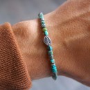 Natural Turquoise Stone Bracelet with Cube, Hematite, and 925% Silver