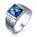 Steel Ring for Men and Women with Chevalier Seal and Blue Stone