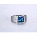 Steel Ring for Men and Women with Chevalier Seal and Blue Stone