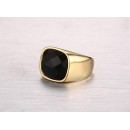 Anello Acciaio Uomo oro pietra nera Sfaccettata chevalier