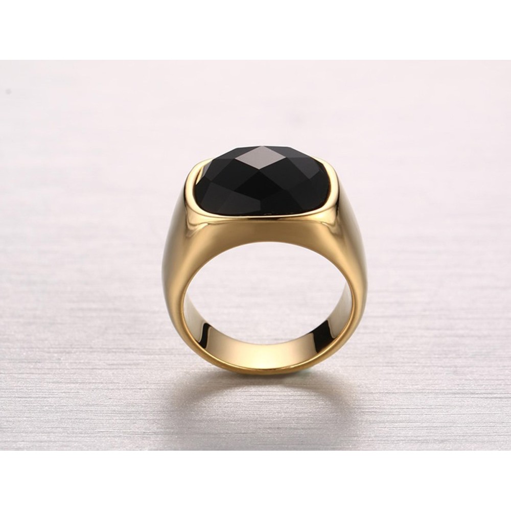 Anello Acciaio Uomo oro pietra nera...