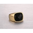 Men's steel ring with gold and faceted black stone chevalier
