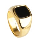 Square Gold Steel Ring Men Women Black Stone Chevalier