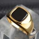 Square Gold Steel Ring Men Women Black Stone Chevalier