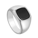 Square Silver Steel Ring Unisex Black Stone Chevalier