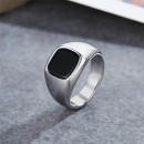 Square Silver Steel Ring Unisex Black Stone Chevalier