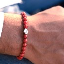 Red Coral Stones and 925% Silver Bracelet