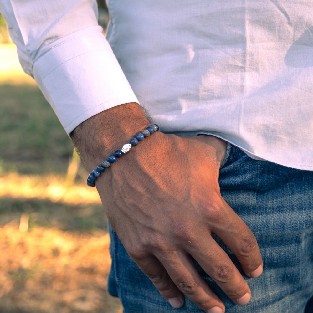 bracciale pietre blu uomo argento 925