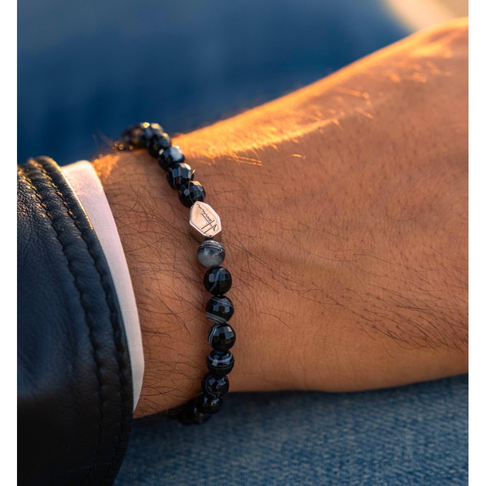 Bracciale Pietre Agata Nera 6 MM e...