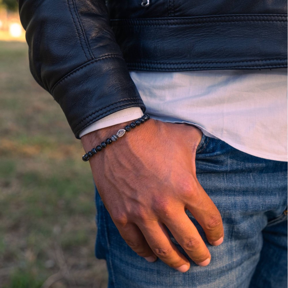 Black Agate Stones Bracelet 6 MM and...