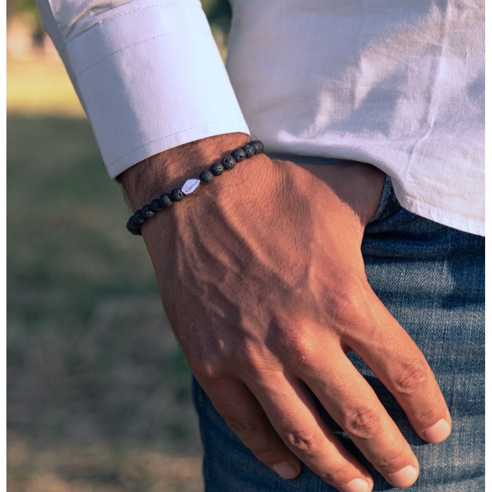 Bracelet in Natural Lava Stones and...