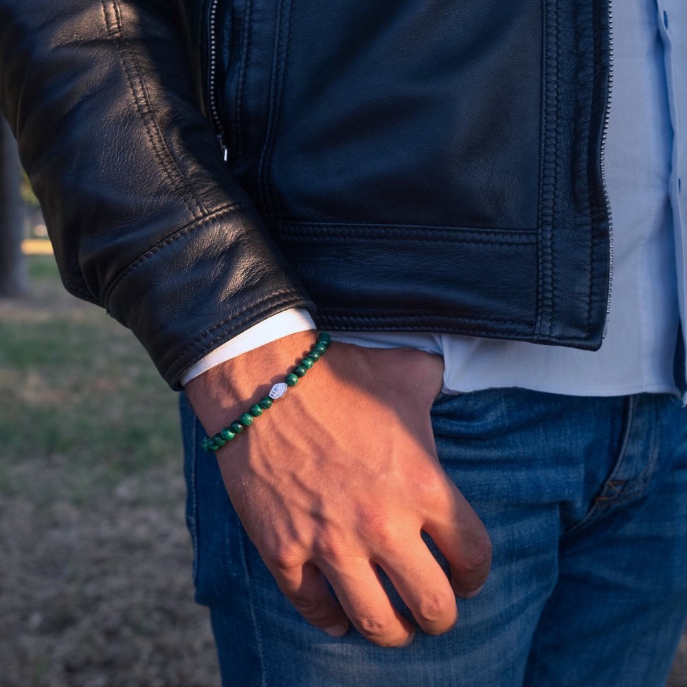 Bracelet in Natural Malachite Stones...