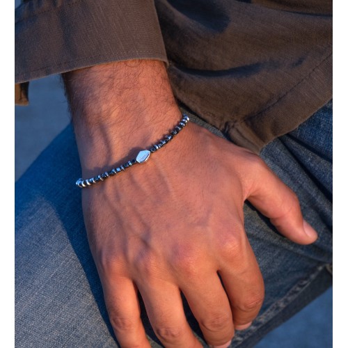 Bracciale uomo donna sottile ematite pietre argento 925 2