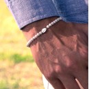 Bracelet with White Aulite Stones, Turquoise, 4mm Hematite, and 925% Silver