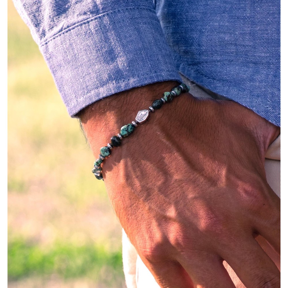 African Turquoise Bracelet, Hematite,...