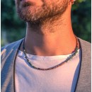 Natural stones necklace with Rhodonite, African Turquoise, and 925% Silver