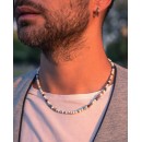 Natural Stone Necklace, Turquoise, Aulite, Jasper, Tiger's Eye, and 925% Silver