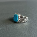 925% Silver Ring with Vintage Chevalier Engraving and Turquoise Stone