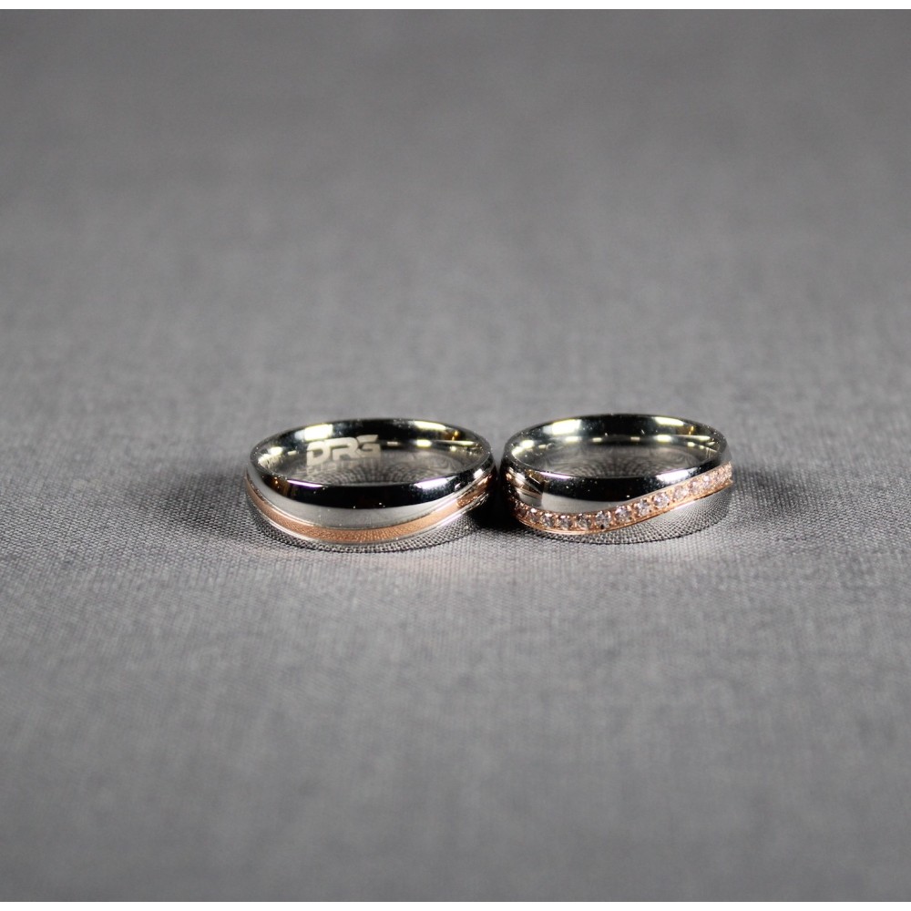 Couple rings steel rose gold engraving