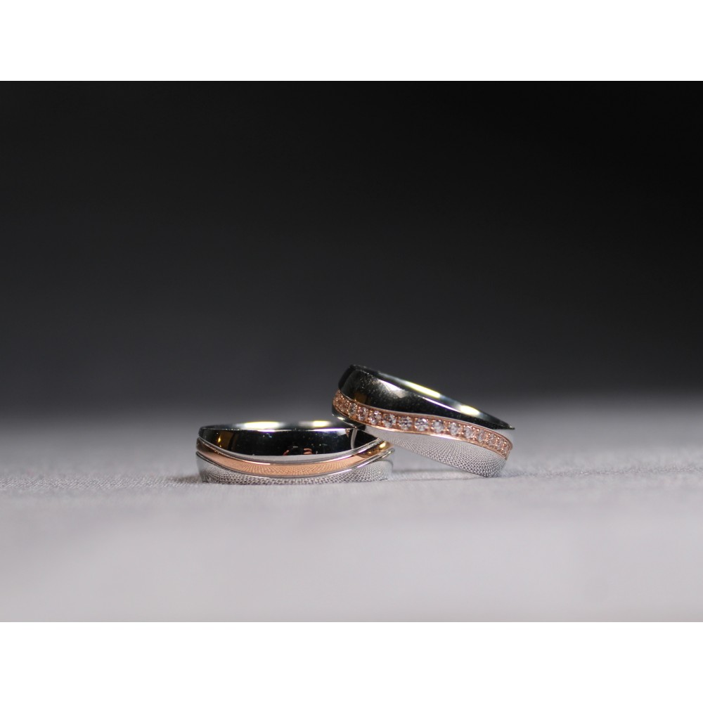 Couple rings steel rose gold engraving