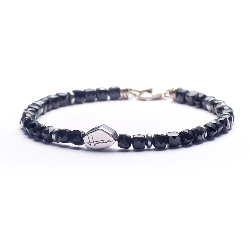 Bracciale Nero Pietre Dure Naturali Uomo Donna Argento 925
