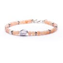Men's Women's Bracelet Sunstone Hard Stones 4mm Cubes and 925 Silver