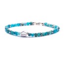 Men's Women's Bracelet Hard Stones 4mm Blue Apatite Cubes and 925 Sterling Silver