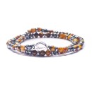 Bracelet with Hard Stones, Beads, Balls, Unisex Spring, Tiger Eye, 925 Silver
