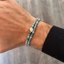 Heishi Bracelet with Hard Stones for Men and Women with Turquoise, Hematite, and 925 Silver Spring