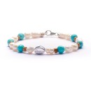 Men Women Bracelet White Pearls Hard Stones Turquoise and 925% Silver