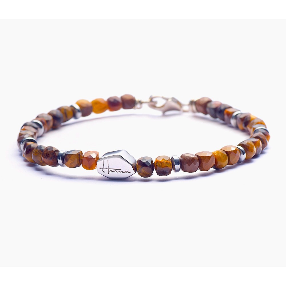 Bracciale Cubi occhio di Tigre Pietre Dure Uomo Donna Argento