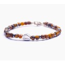 Men Women Bracelet Hard Stones 4mm Cubes Tiger Eye and 925 Silver