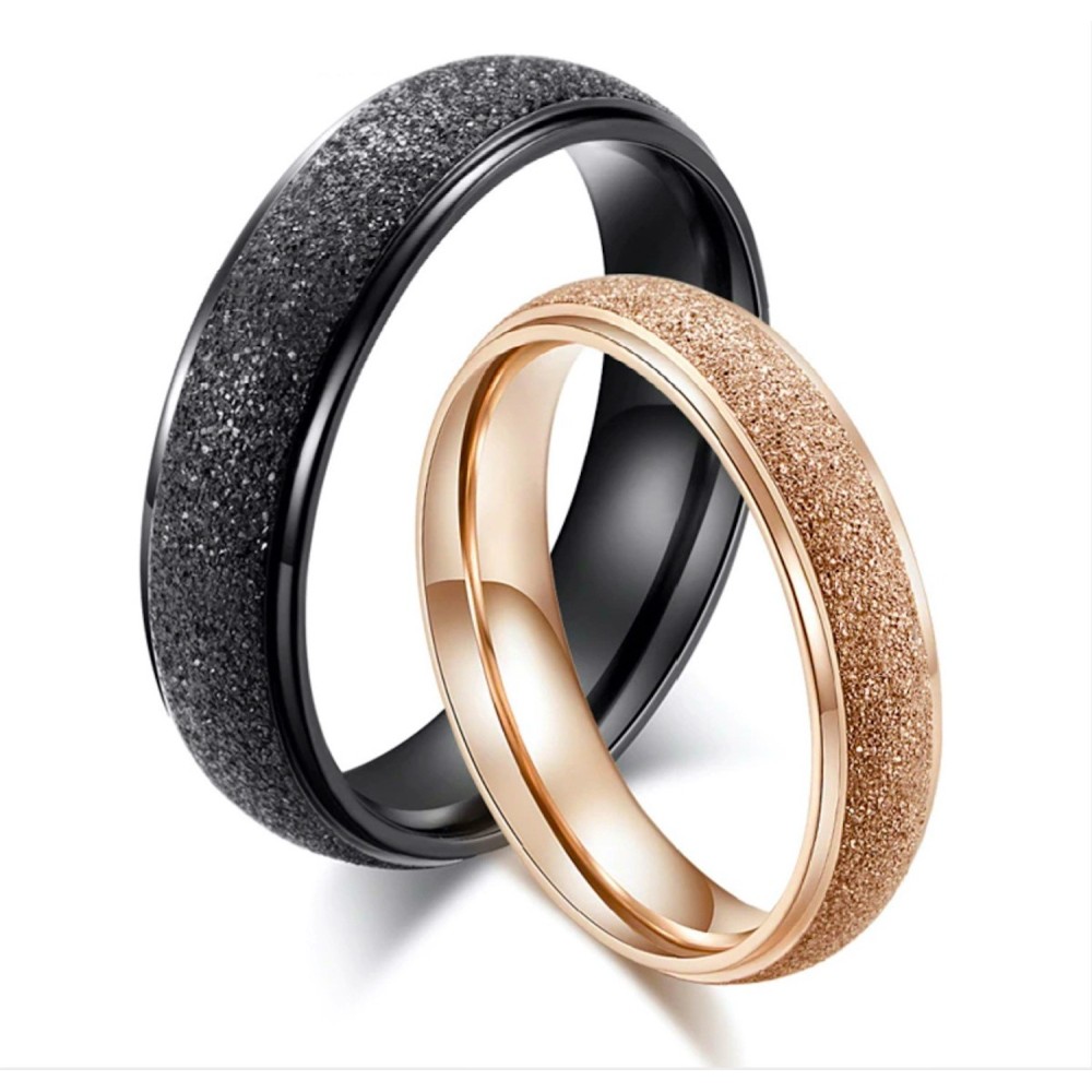 Couple Rings Steel Band Black Rose Gold
