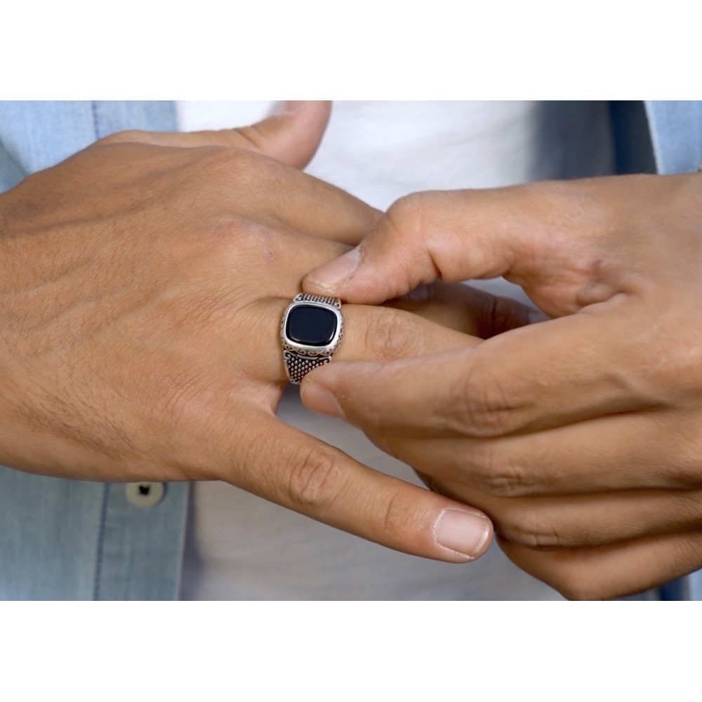 925% Silver Ring with Vintage Black...