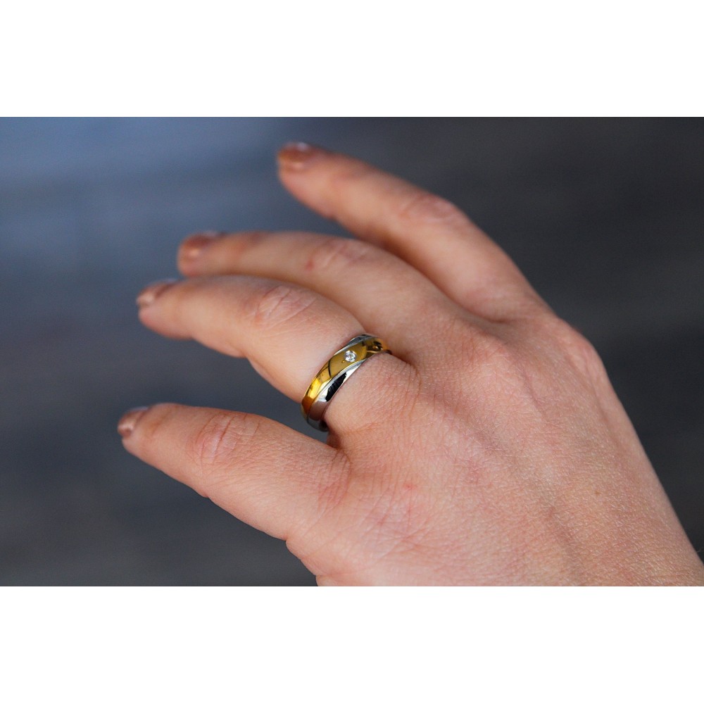 Coppia Anelli Fedine Acciaio Oro con...