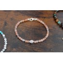 Men's Women's Bracelet Sunstone Hard Stones 4mm Cubes and 925 Silver