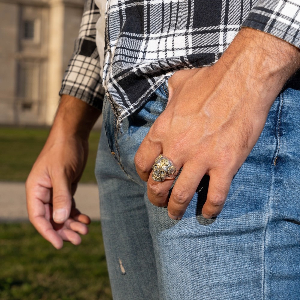 anello teschio argento