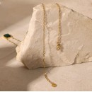 Collana Acciaio Donna Oro con Pietra Verde Catena semplice