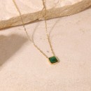 Gold Women's Steel Necklace with Green Stone Simple Chain