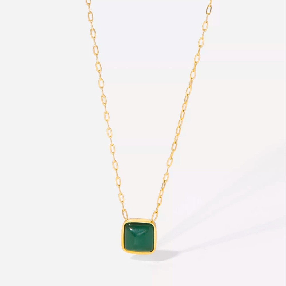 Collana donna oro pietra verde acciaio
