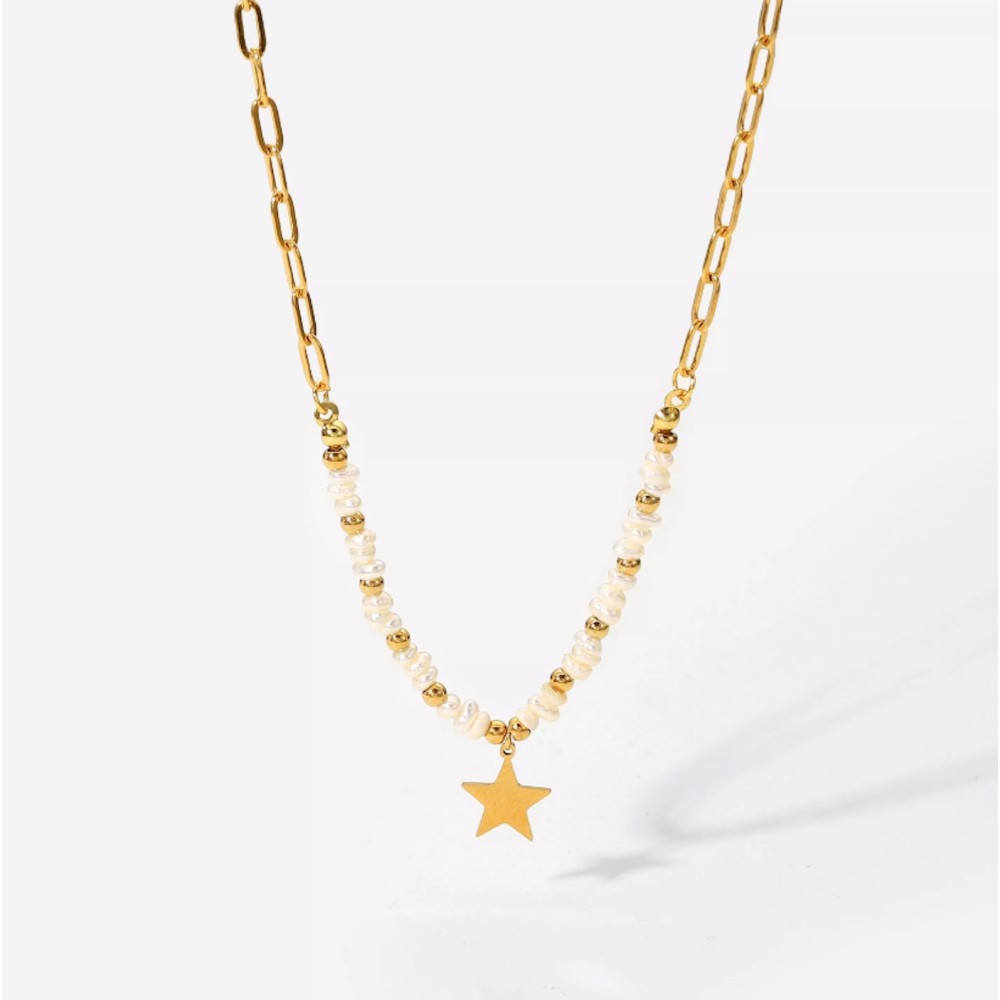 Collana Catena graffette perline stella oro donna