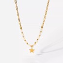 Gold Steel Necklace Women Safety Pin Chain Beads Star