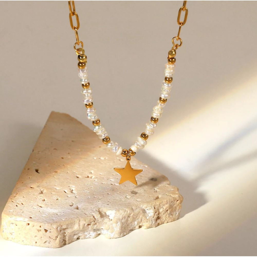 Gold Steel Necklace Women Safety Pin...