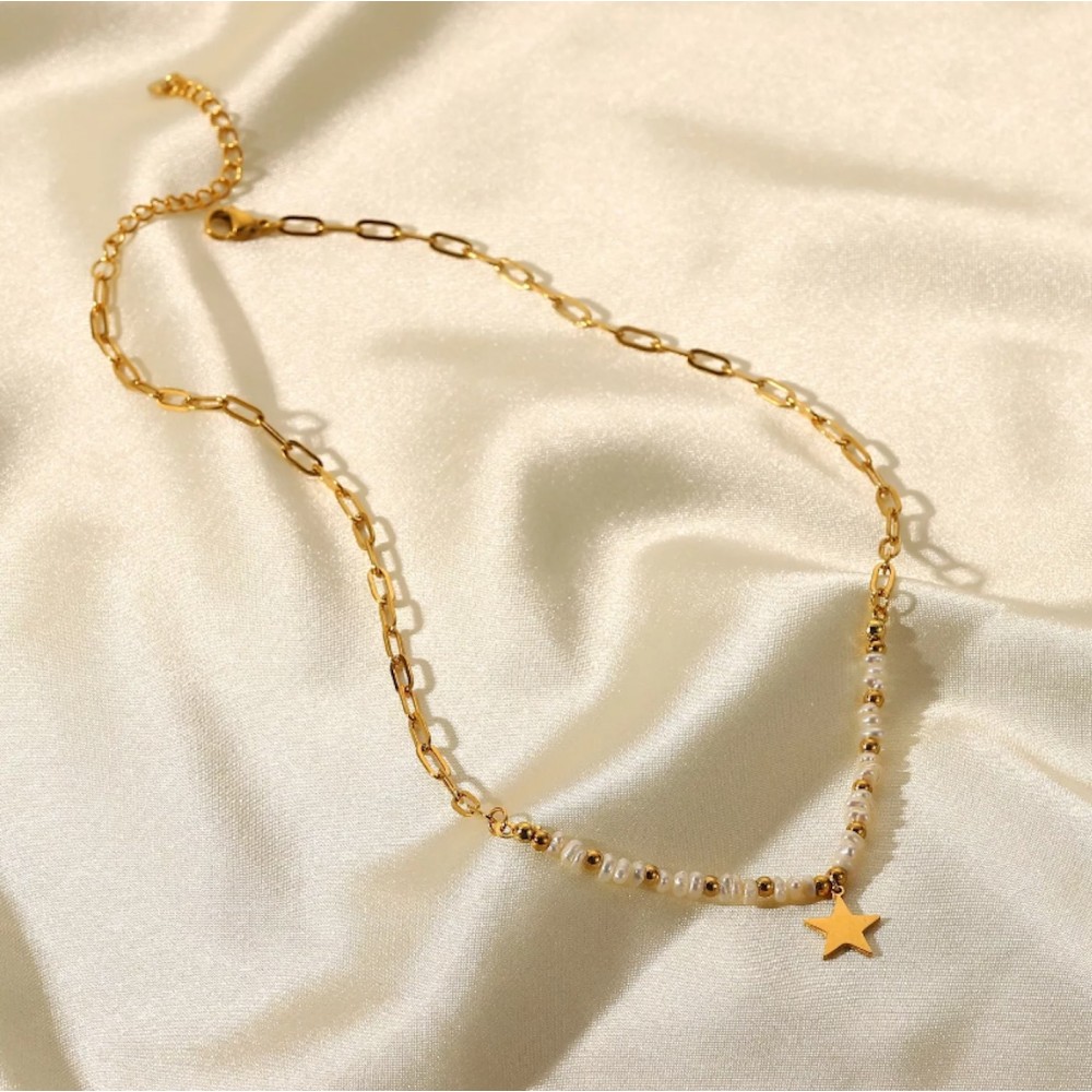 Gold Steel Necklace Women Safety Pin...