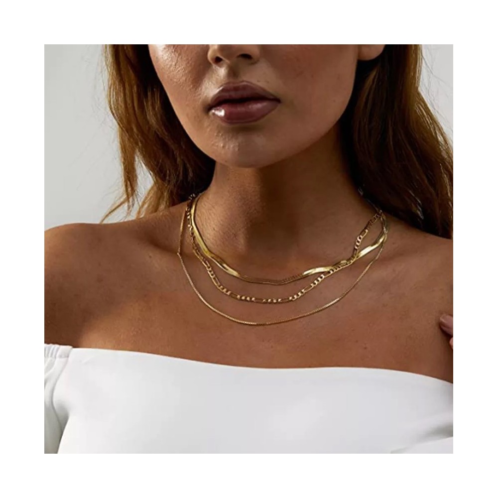 Women's Gold Necklace with 3 Steel...