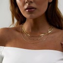 Women's Gold Necklace with 3 Steel Chains Venetian Figaro Fishbone Spike