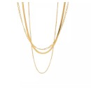 Women's Gold Necklace with 3 Steel Chains Venetian Figaro Fishbone Spike
