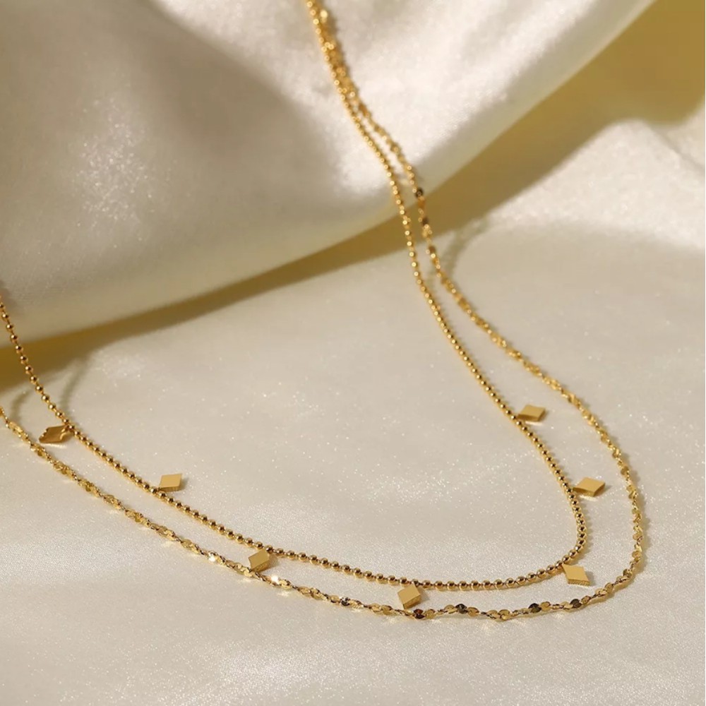 Women's Gold Necklace Double Strand...