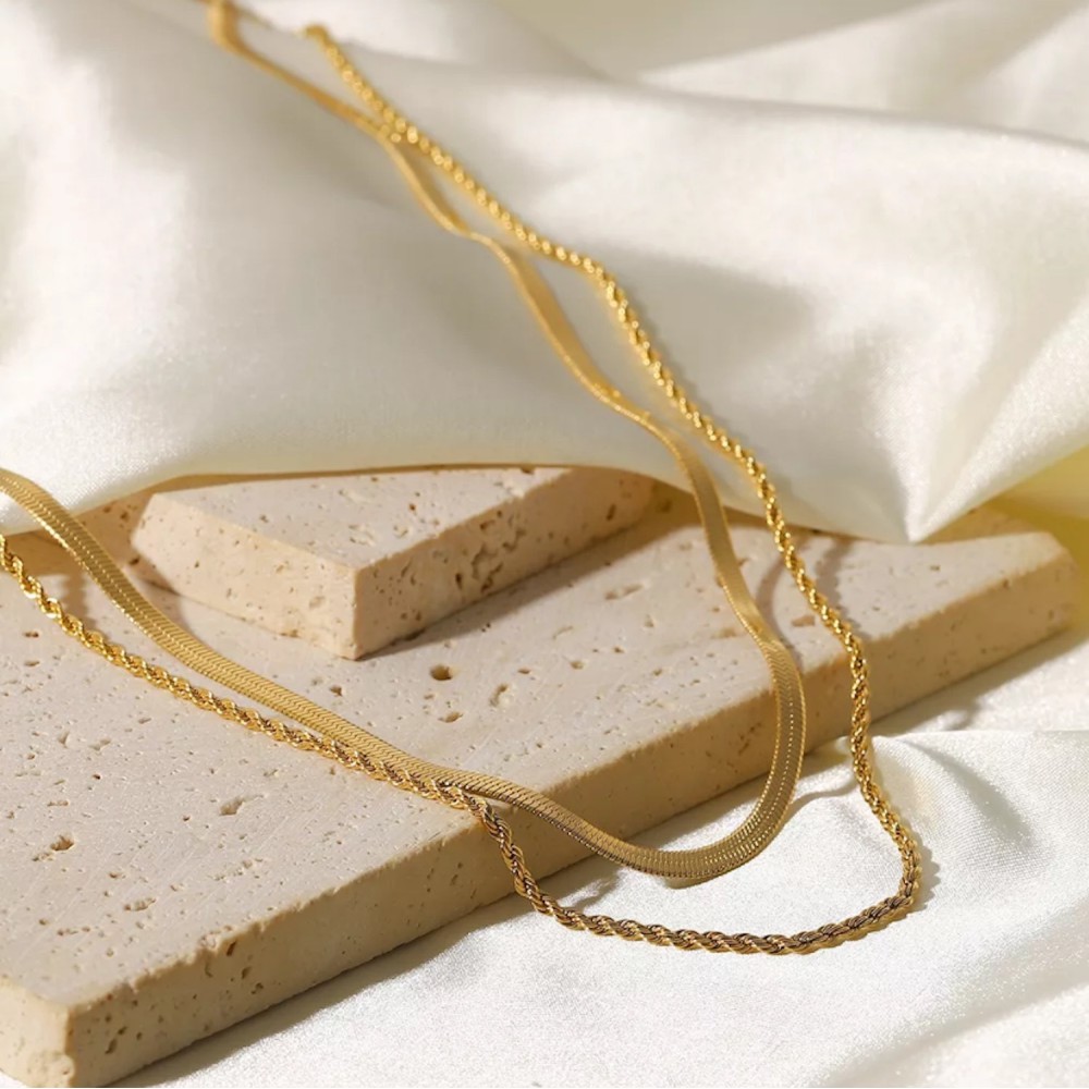 Gold Necklace for Women Double Chain...