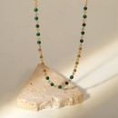 Gold Necklace Woman Chain in Steel Green Malachite Beads